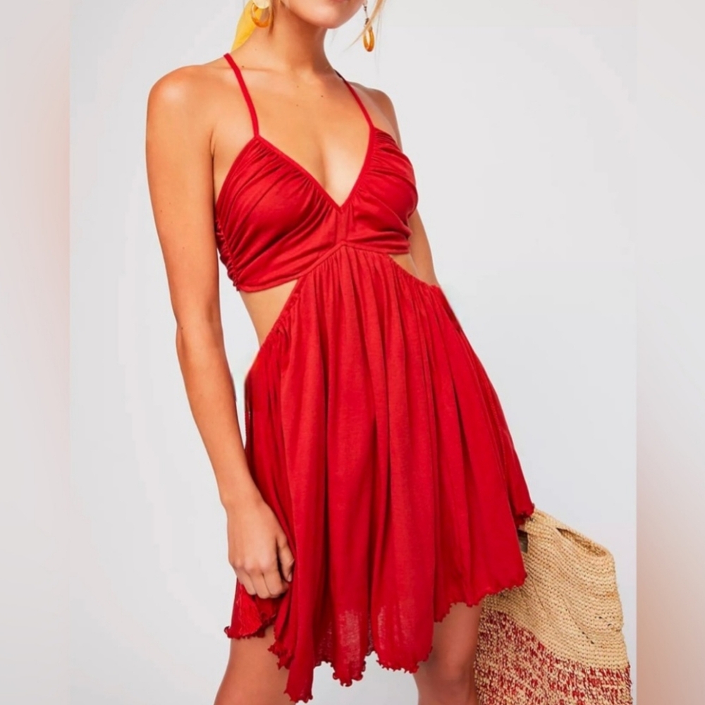 *SOLD*  COPY - FP BEACH Free People Wanderlust Cutout Mini Dress Red Small